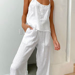 Women's Solid Color Casual Loose Elegant Stylish Sleeveless Top Pants Two Piece Suit