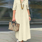 Women's Solid Color Loose Stylish Casual Lapel Long Dress