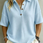 Effortless Polo Collar Short Sleeve Waffle T-shirt