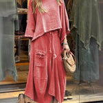 Women's Solid Color Casual Loose Elegant Stylish Skirt Two Piece Suit