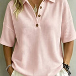 Effortless Polo Collar Short Sleeve Waffle T-shirt