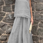 Women's Solid Color Casual Loose Stylish Sleeveless Top Pants Two Piece Suit