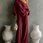 Casual Elegant One Shoulder Top And Wide Leg Pants
