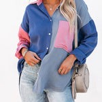 Zeagoo Zeagoo Women's Color Block Button Down Shirts Patchwork Oversized Long Sleeve Blouse Top with Pockets