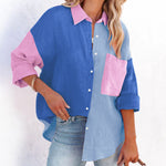 Zeagoo Zeagoo Women's Color Block Button Down Shirts Patchwork Oversized Long Sleeve Blouse Top with Pockets