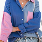 Zeagoo Zeagoo Women's Color Block Button Down Shirts Patchwork Oversized Long Sleeve Blouse Top with Pockets