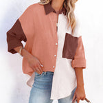 Zeagoo Zeagoo Women's Color Block Button Down Shirts Patchwork Oversized Long Sleeve Blouse Top with Pockets