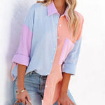 Zeagoo Zeagoo Women's Color Block Button Down Shirts Patchwork Oversized Long Sleeve Blouse Top with Pockets