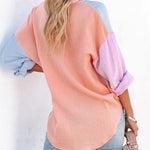 Zeagoo Zeagoo Women's Color Block Button Down Shirts Patchwork Oversized Long Sleeve Blouse Top with Pockets