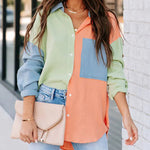 Zeagoo Zeagoo Women's Color Block Button Down Shirts Patchwork Oversized Long Sleeve Blouse Top with Pockets