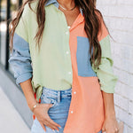 Zeagoo Zeagoo Women's Color Block Button Down Shirts Patchwork Oversized Long Sleeve Blouse Top with Pockets