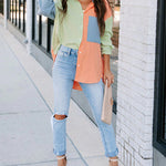Zeagoo Zeagoo Women's Color Block Button Down Shirts Patchwork Oversized Long Sleeve Blouse Top with Pockets