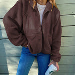 Zipper Button Fleece Sherpa Jacket Bear Teddy Coat