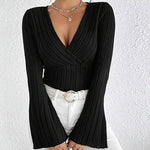 Zeagoo Zeagoo Chic Bell Sleeves Pit-Stripe Knit Top for Women Casual Work Office Loose Fit 2026 | Under $40