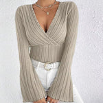 Zeagoo Zeagoo Chic Bell Sleeves Pit-Stripe Knit Top for Women Casual Work Office Loose Fit 2026 | Under $40