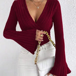 Zeagoo Zeagoo Chic Bell Sleeves Pit-Stripe Knit Top for Women Casual Work Office Loose Fit 2026 | Under $40