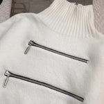 Zip Accent Turtleneck Raw Edge Hem Sweater