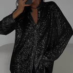 Zeagoo Zeagoo Casual Shiny Sequin Oversized Shirt for Women Casual Work Office Loose Fit 2026 | Under $40