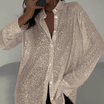 Zeagoo Zeagoo Casual Shiny Sequin Oversized Shirt for Women Casual Work Office Loose Fit 2026 | Under $40