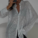 Zeagoo Zeagoo Casual Shiny Sequin Oversized Shirt for Women Casual Work Office Loose Fit 2026 | Under $40
