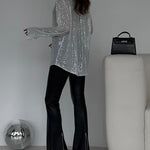 Zeagoo Zeagoo Casual Shiny Sequin Oversized Shirt for Women Casual Work Office Loose Fit 2026 | Under $40