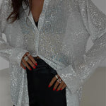 Zeagoo Zeagoo Casual Shiny Sequin Oversized Shirt for Women Casual Work Office Loose Fit 2026 | Under $40