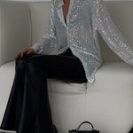 Zeagoo Zeagoo Casual Shiny Sequin Oversized Shirt for Women Casual Work Office Loose Fit 2026 | Under $40