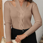 Zeagoo Zeagoo Chic V-Neck Twist Design Pit-Stripe Knit Top for Women Casual Work Office Loose Fit 2026 | Under $40