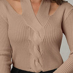 Zeagoo Zeagoo Chic V-Neck Twist Design Pit-Stripe Knit Top for Women Casual Work Office Loose Fit 2026 | Under $40