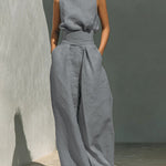 Elegant Minimalist Sleeveless High Neck Top Pants Set