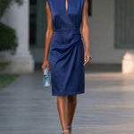Modern Classy Keyhole Neckline Satin Sleeveless Dress