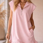 Cute Casual Double Pocket Ruffle Hem Sleeveless Dress