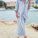 Classic Casual Stripe Shirt Dress with Pockets