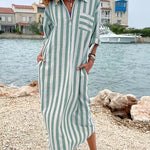 Classic Casual Stripe Shirt Dress with Pockets