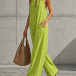Casual Halter V-Neck Wide Leg Loose Overalls with Pockets