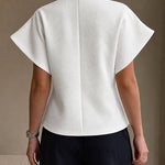 Minimalism Textured Short Sleeve V-neck Blouse