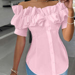 Cute Ruffled Off-the-Shoulder Short Sleeve Blouse