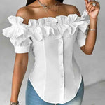 Cute Ruffled Off-the-Shoulder Short Sleeve Blouse