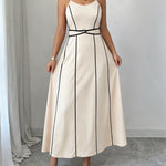 Elegant Cinched Waist Contrast Binding Cami Dress
