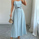 Elegant Cinched Waist Contrast Binding Cami Dress