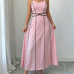 Elegant Cinched Waist Contrast Binding Cami Dress