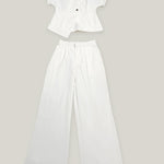 Trendy V-Neck Single-Button Blouse and Pants Set