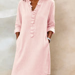 Casual Ruffle Trim Knee Length Dress with Pockets