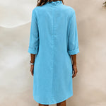 Casual Ruffle Trim Knee Length Dress with Pockets
