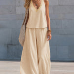 Casual Plaid Sleeveless Top and Wide-Leg Pants Set