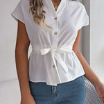 Modern Commuter Short Sleeve Tie Cinched Waist Shirt