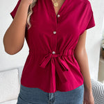 Modern Commuter Short Sleeve Tie Cinched Waist Shirt