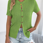 Summer Breathable Button Up Short Sleeve Knit Blouse