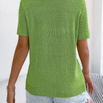 Summer Breathable Button Up Short Sleeve Knit Blouse
