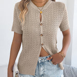 Summer Breathable Button Up Short Sleeve Knit Blouse
